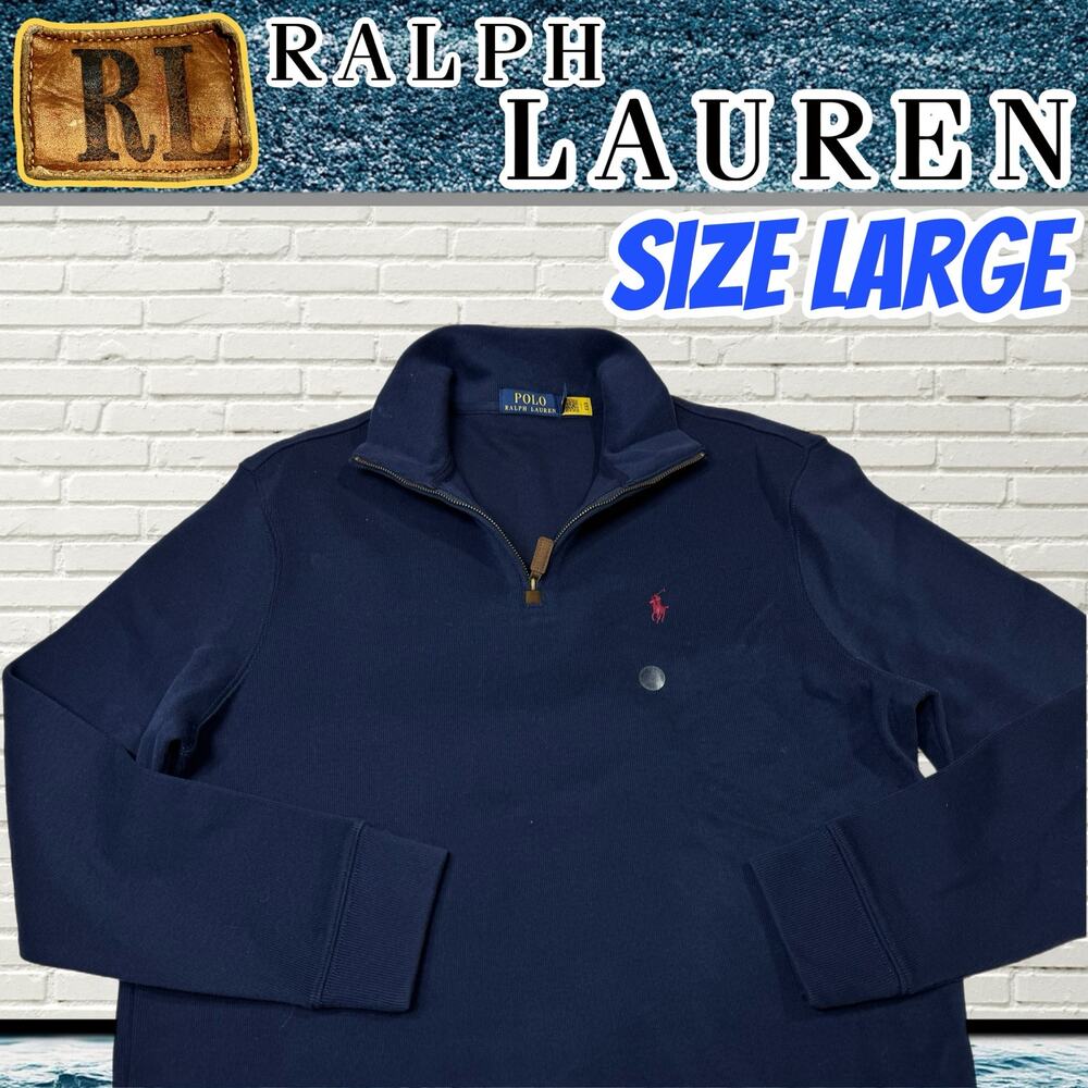 Polo Ralph Lauren 1/4 Zip Pullover Blue Cotton Sweatshirt Mens L Red Pony NWOT